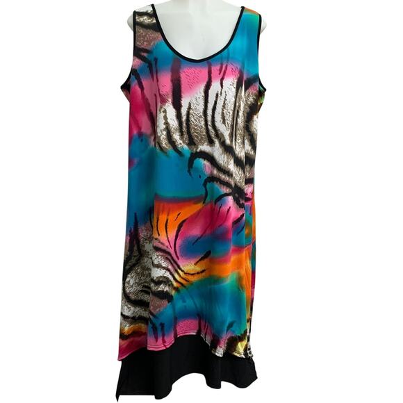 Kate & Mallory Womens XL Maxi Dress Colorful Animal Print Pink Blue Orange - Picture 1 of 6